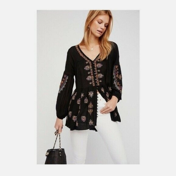 Free People | Arianna Embroidered Tunic in Black - Size XS Boho Fairy - Picture 4 of 16